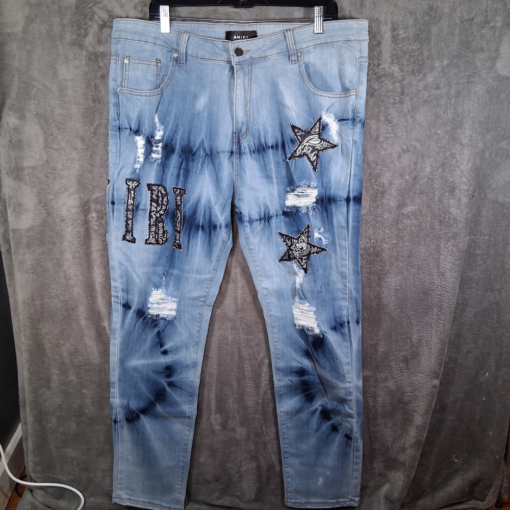 Amiri Jeans‎  Mens Size 38 Stretch Distressed Bandana Bleached Denim